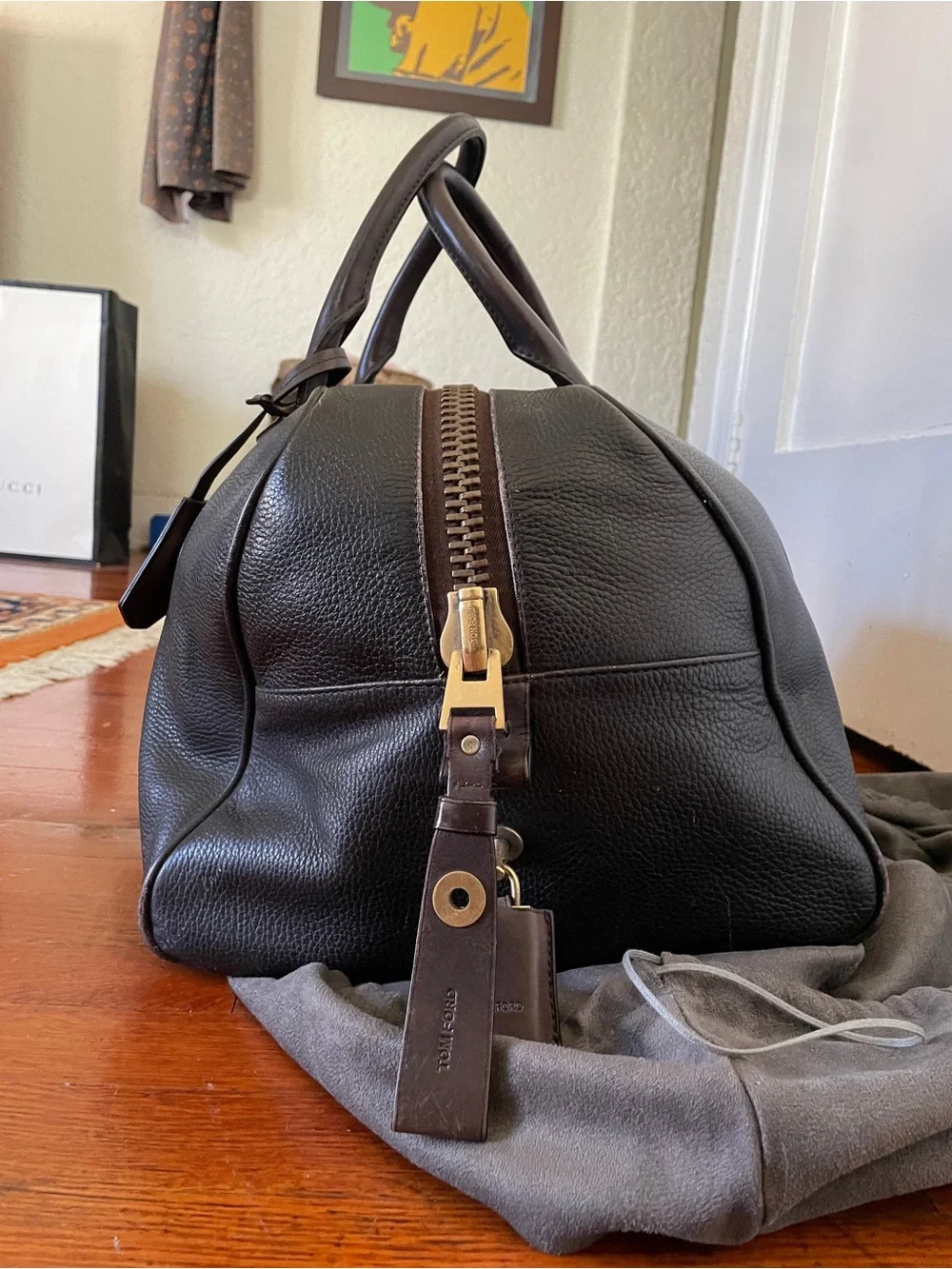 Tom Ford Dark Brown Pebbled Leather Duffel
